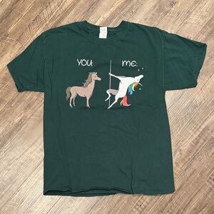 Fabulous Unicorn Graphic T-Shirt in Hunter Green, unisex size Large